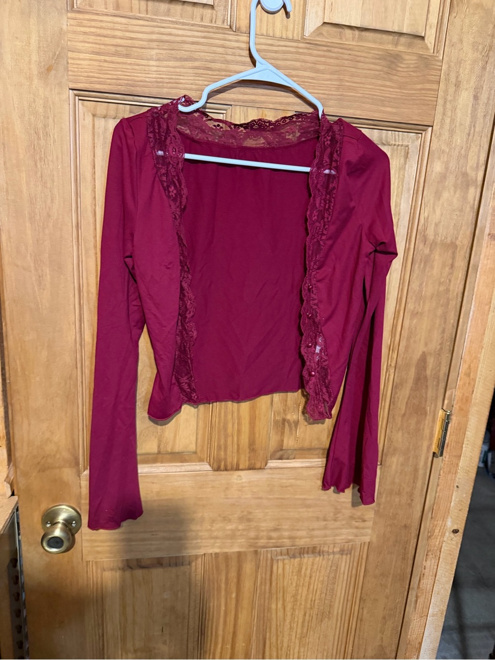 Women's Lace-Trim Open Front Top - Burgundy